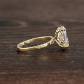 Crushed Ice Oval Solitaire Moissanite Hidden Halo Ring