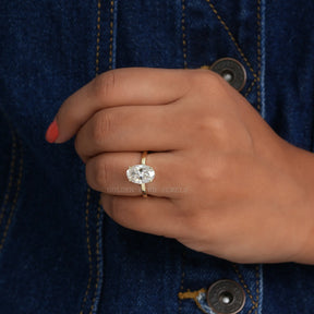 Crushed Ice Oval Solitaire Moissanite Hidden Halo Ring