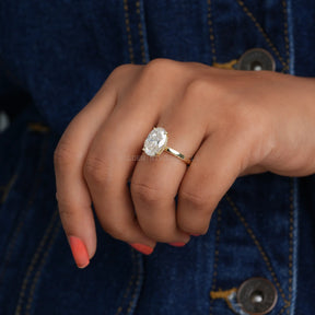 Crushed Ice Oval Solitaire Moissanite Hidden Halo Ring