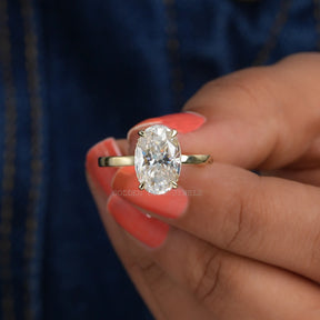 Crushed Ice Oval Solitaire Moissanite Hidden Halo Ring
