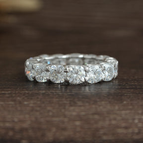 Brilliant shine of colorless cushion cut moissanite full eternity wedding band made with solid white gold