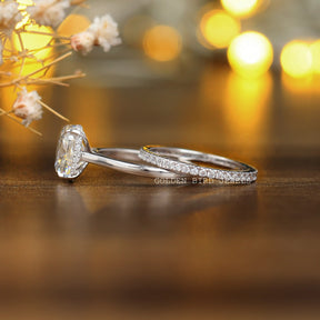 [Hidden Halo Cushion Cut Moissanite Bridal Ring Set]-[Golden Bird Jewels]