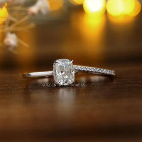 [Hidden Halo Cushion Cut Moissanite Bridal Ring Set Set In 4 Prongs]-[Golden Bird Jewels]