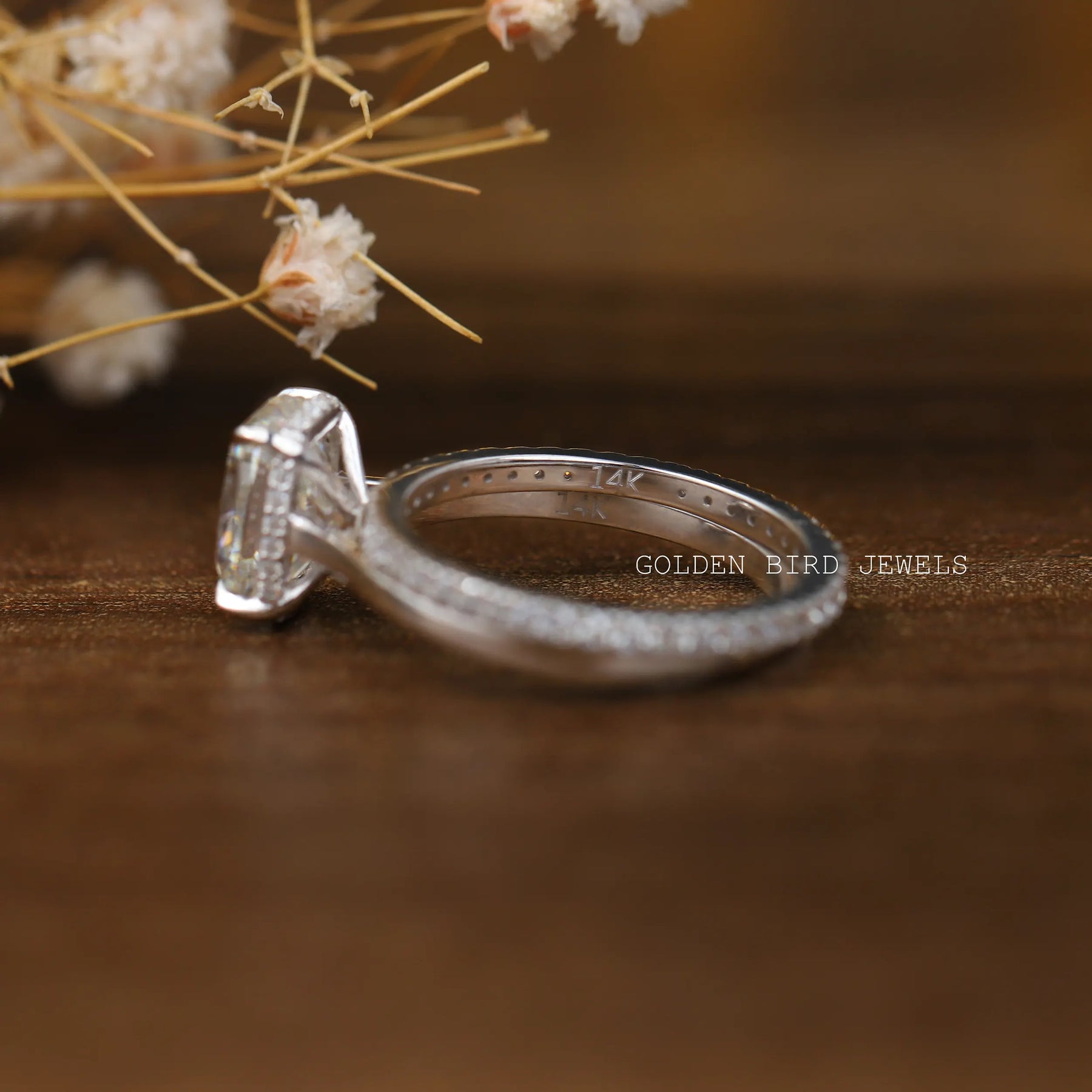 14K Rose Gold Wedding Ring Set Round Cut Moissanite 