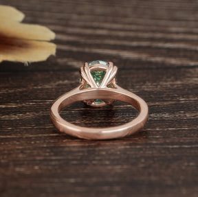 [Blue Oval Cut Moissanite Engagement Ring]-[Golden Bird Jewels]