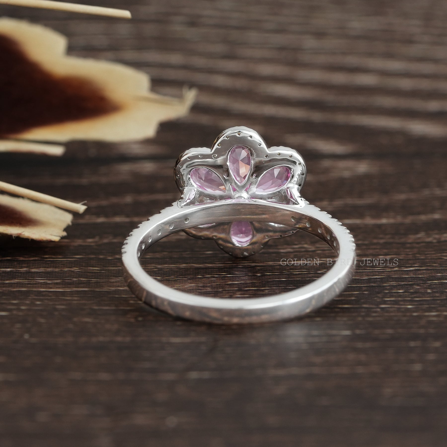Pear & Round Cut Flower Engagement Ring
