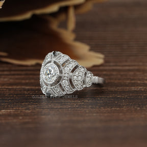 [This bridal set made of old european round cut moissanite available in different gold at golden bird jewels]