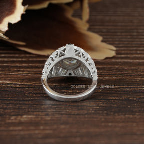 [Art Deco Round Cut Moissanite Bridal Ring]-[Golden Bird Jewels]