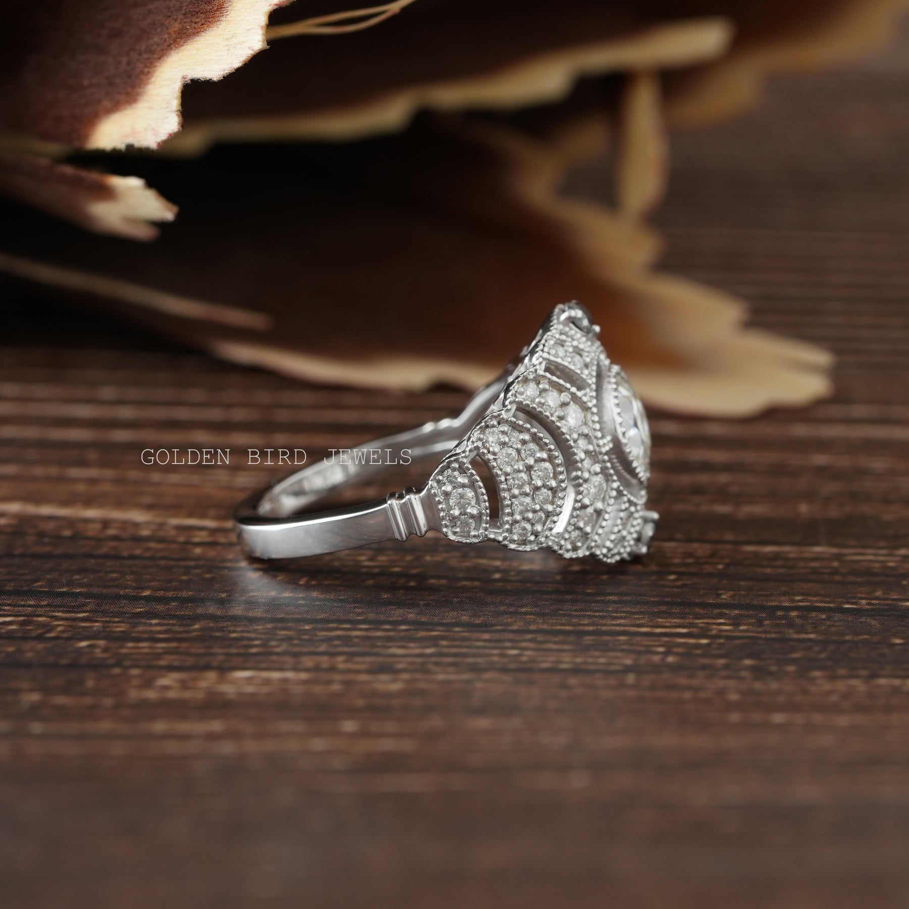 [This bridal moissanite bridal ring made in 18k white gold with VVS clarity moissanite]