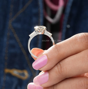 Old European Round Moissanite Three Stone Engagement Ring