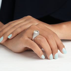 [This moissanite engagement ring set in old european round cut stone]-[Golden Bird Jewels]