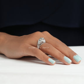 [Art Deco Moissanite Vintage Style Ring In 18k White Gold]-[Golden Bird Jewels]