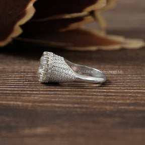 [This moissanite engagement ring made of colorless side round cut stones]-[Golden Bird Jewels]