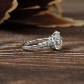 View of Round Cut Moissanite Vintage Engagement Ring In White Gold