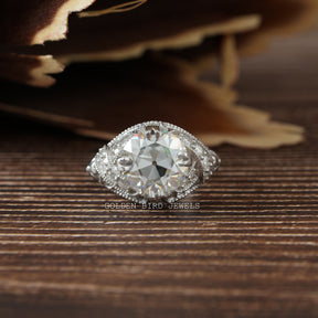 [Old European Round Cut Moissanite Art Deco Ring]-[Golden Bird Jewels]