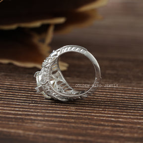 [Round Cut Moissanite Art Deco Moissanite Ring In White gold]-[Golden Bird Jewels]