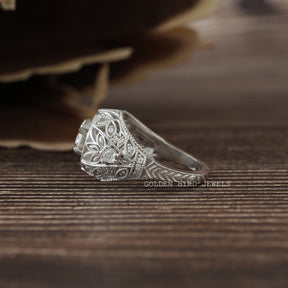 Side View Of Old European Cut Moissanite Engagement Ring In Solid Gold 