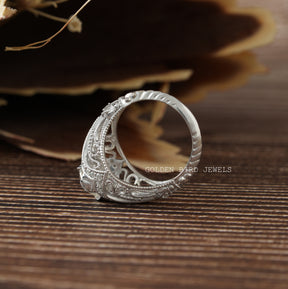 [OEC Round Art Deco Moissanite Vintage Ring With VVS Clarity Moissanite]-[Golden Bird Jewels]