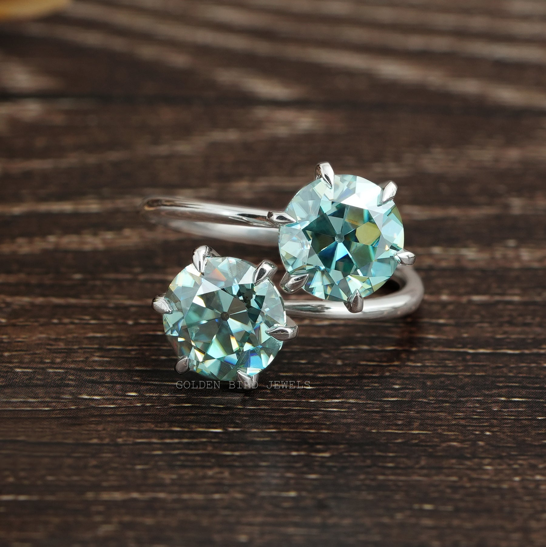 [5.65 CTW OEC Blue Round Two Stone Engagement Ring]-[Golden Bird Jewels]