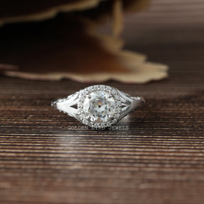 [Front view of Old European Round Cut Moissanite Cluster Ring]