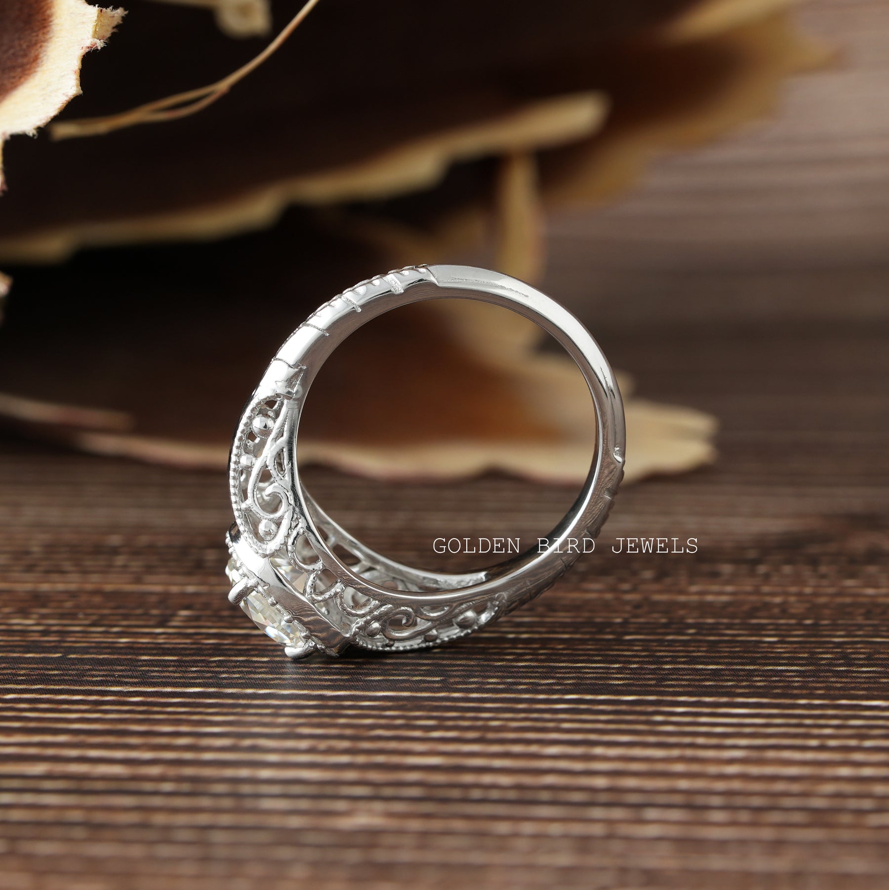 [Round cut old european round moissanite halo vintage engagement ring]