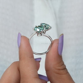 [OEC Blue Round Two Stone Engagement Ring Set In Prongs]-[Golden Bird Jewels]