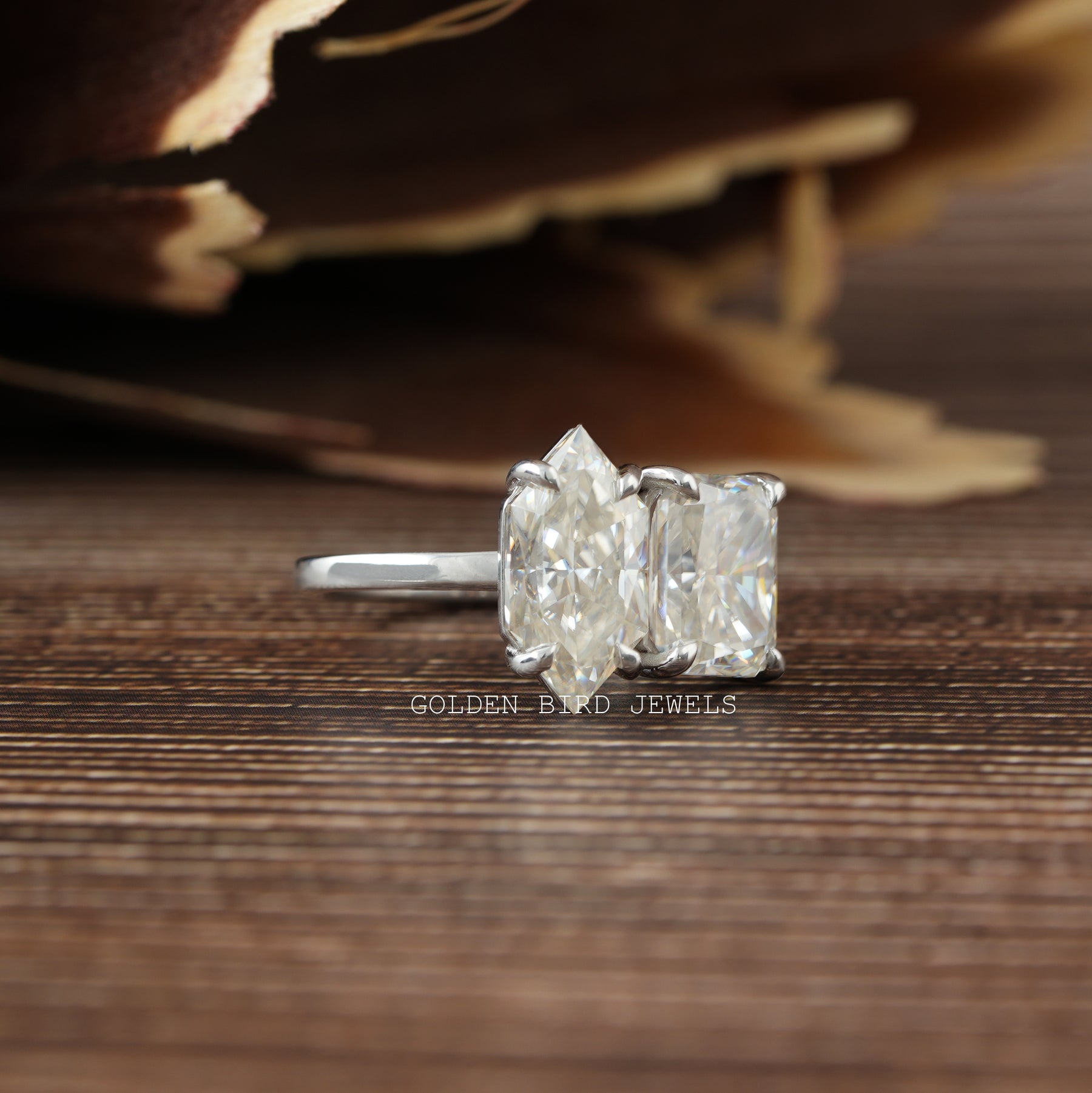 [Dutch Marquise & Radiant Cut Moissanite Toi Et Moi Ring With VVS Clarity Moissanite]-[Golden Bird Jewels]