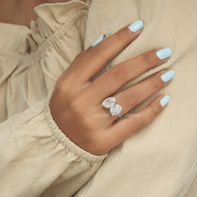 View of Pear And Oval Cut Moissanite Ring In Finger