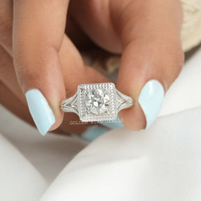 [Moissanite Round Cut Engagement Ring]-[Golden Bird Jewels]