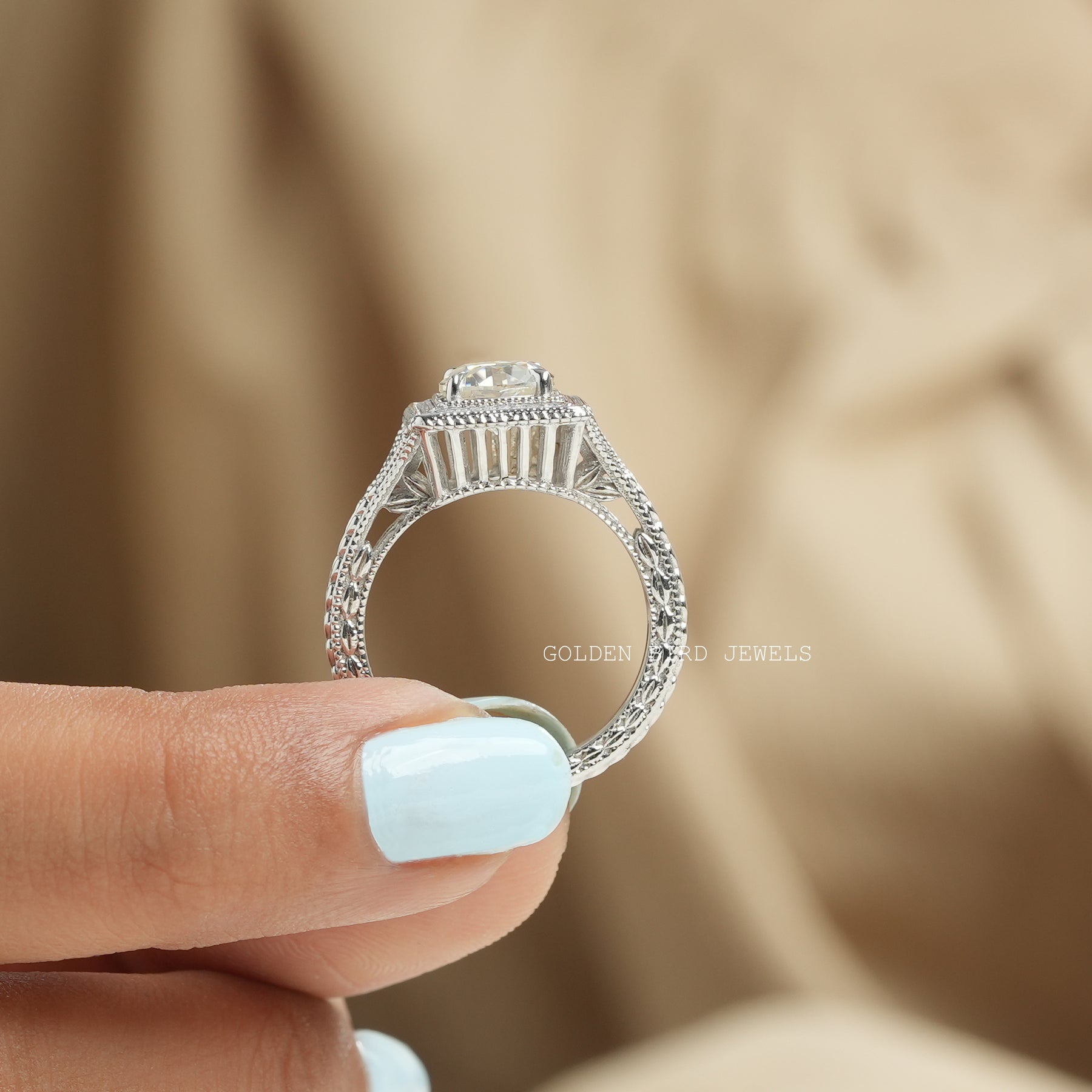 [This art deco miossanite vintage ring made of 14k white gold at golden bird jewels]