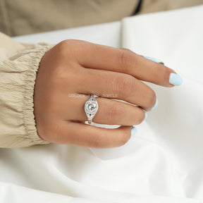 [Colorless old european round cut moissanite halo vintage ring made in 18k white gold]