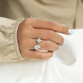 Princess Pear Moissanite Toi Et Moi Engagement Ring