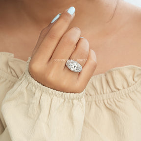[Round Cut Moissanite Art Deco Ring]-[Golden Bird Jewels]