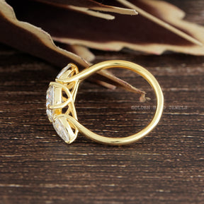 [Moissanite Rose Cut Three Stone Engagement Ring]-[Golden Bird Jewels]