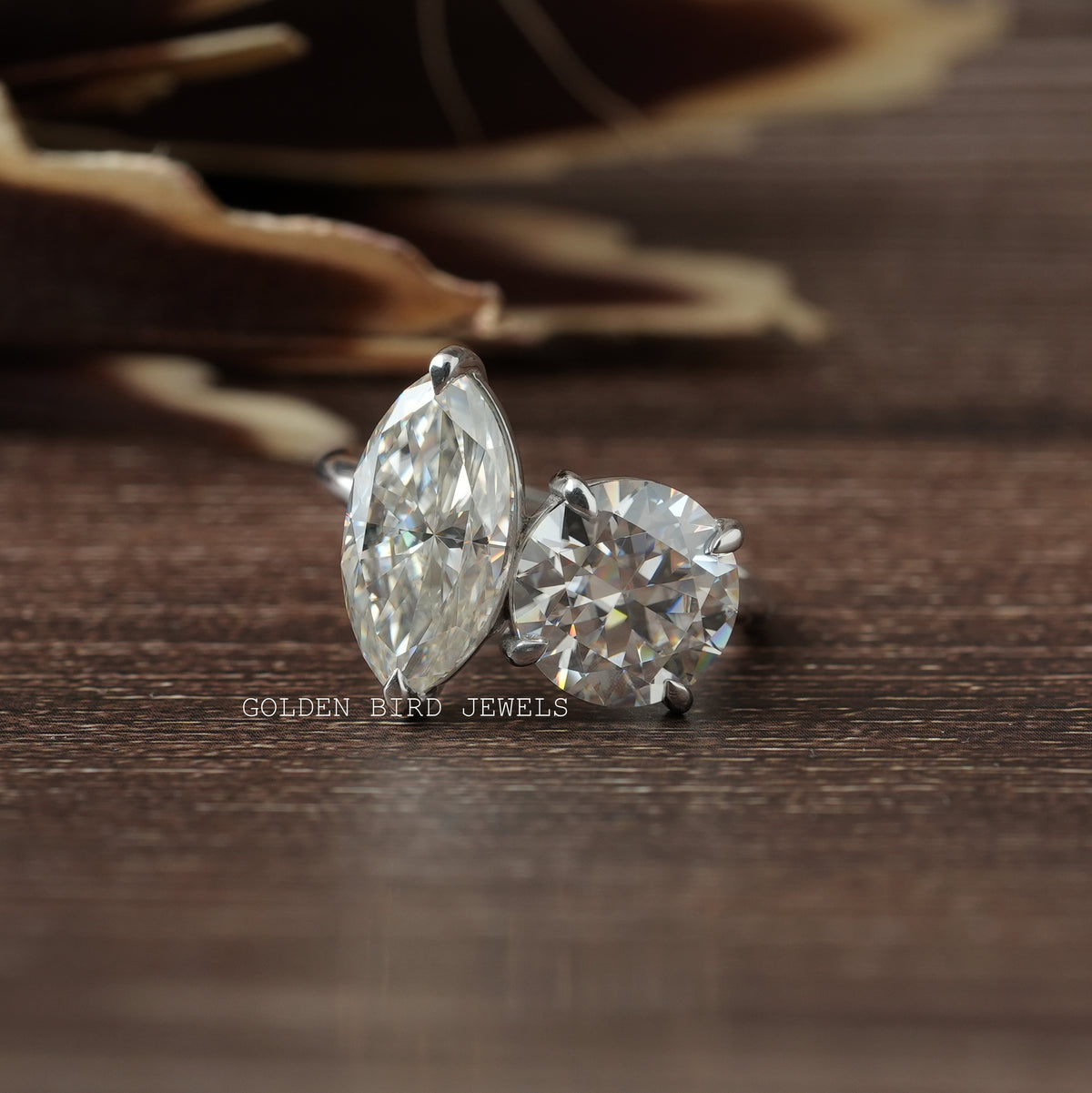 View of Marquise And Round Cut Moissanite Ring In White Gold