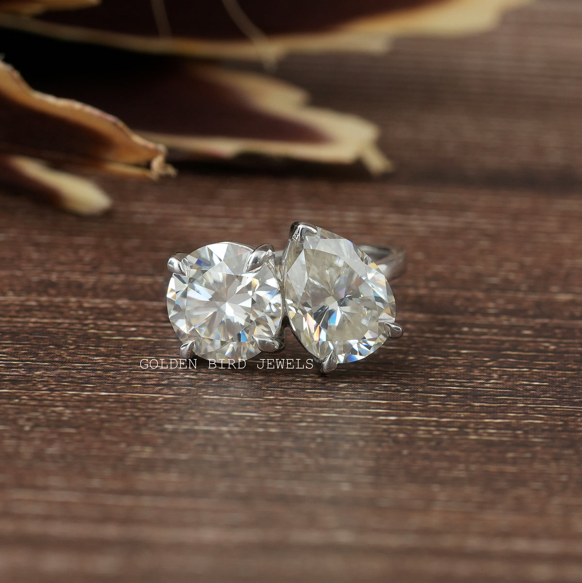 Pear And Round Cut Moissanite Toi Et Moi Ring In White Gold