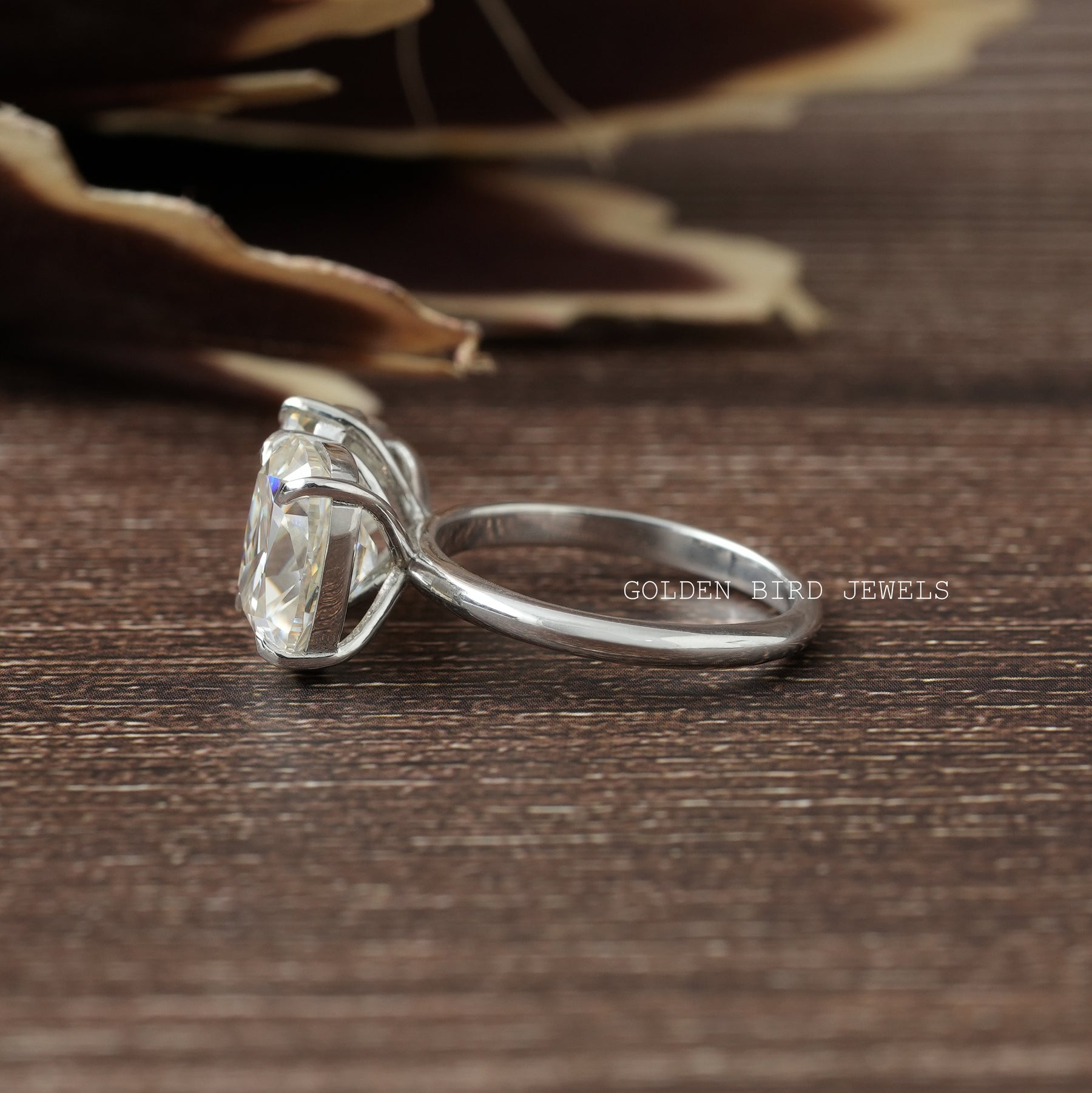 [Heart & Old Mine Cushion Cut Moissanite Ring Set In Prongs & White Gold]-[Golden Bird Jewels]