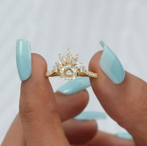 [Moissanite Round And Marquise Cut Vintage Ring]-[Golden Bird Jewels]