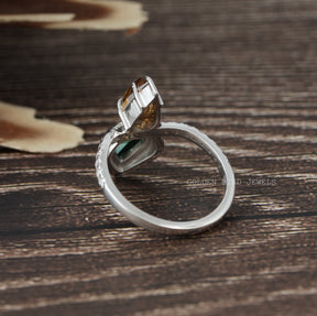 Rose Cut Pear Moissanite Engagement Ring