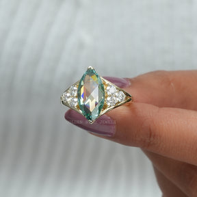Rose Cut Marquise Moissanite Vintage Engagement Ring