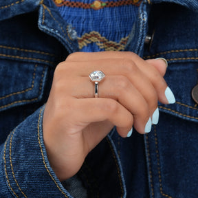 Rose Cut Hexagon Moissanite Engagement Ring