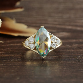 Rose Cut Marquise Moissanite Vintage Engagement Ring