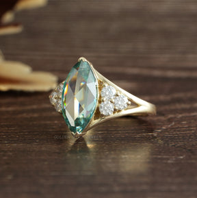 [14K Yellow Gold Marquise Cut Moissanite Ring]-[Golden Bird Jewels]