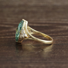 [Yellow Gold Moissanite Marquise Cut Engagement Ring]-[Golden Bird Jewels]