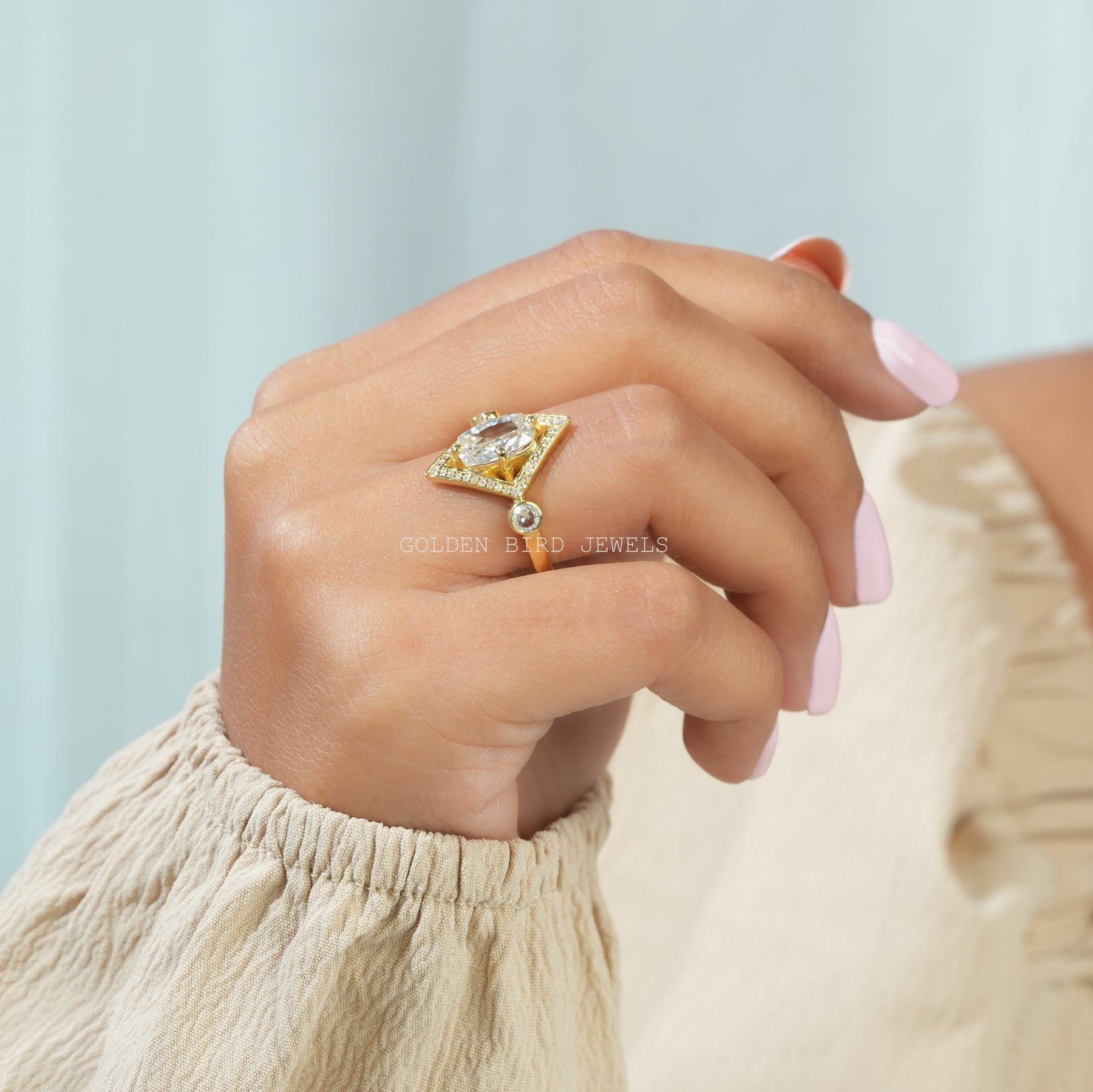 [Moissanite Rose Cut Cushion Engagement Ring]-[Golden Bird Jewels]