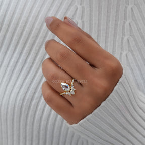[Moissanite Rose Cut Pear Engagement Ring In 14K Yellow Gold]-[Golden Bird Jewels]