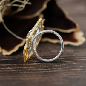 [Moissanite Round Cut Cluster Engagement Ring]-[Golden Bird Jewels]