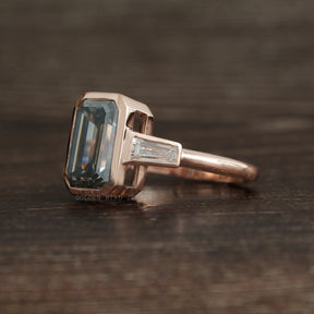 [5.40 Ct Emerald Cut Three Stone Moissanite Engagement Ring]-[Golden Bird Jewels]