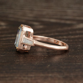 [Three Stone Moissanite Engagement Ring Rose Gold]-[Golden Bird Jewels]