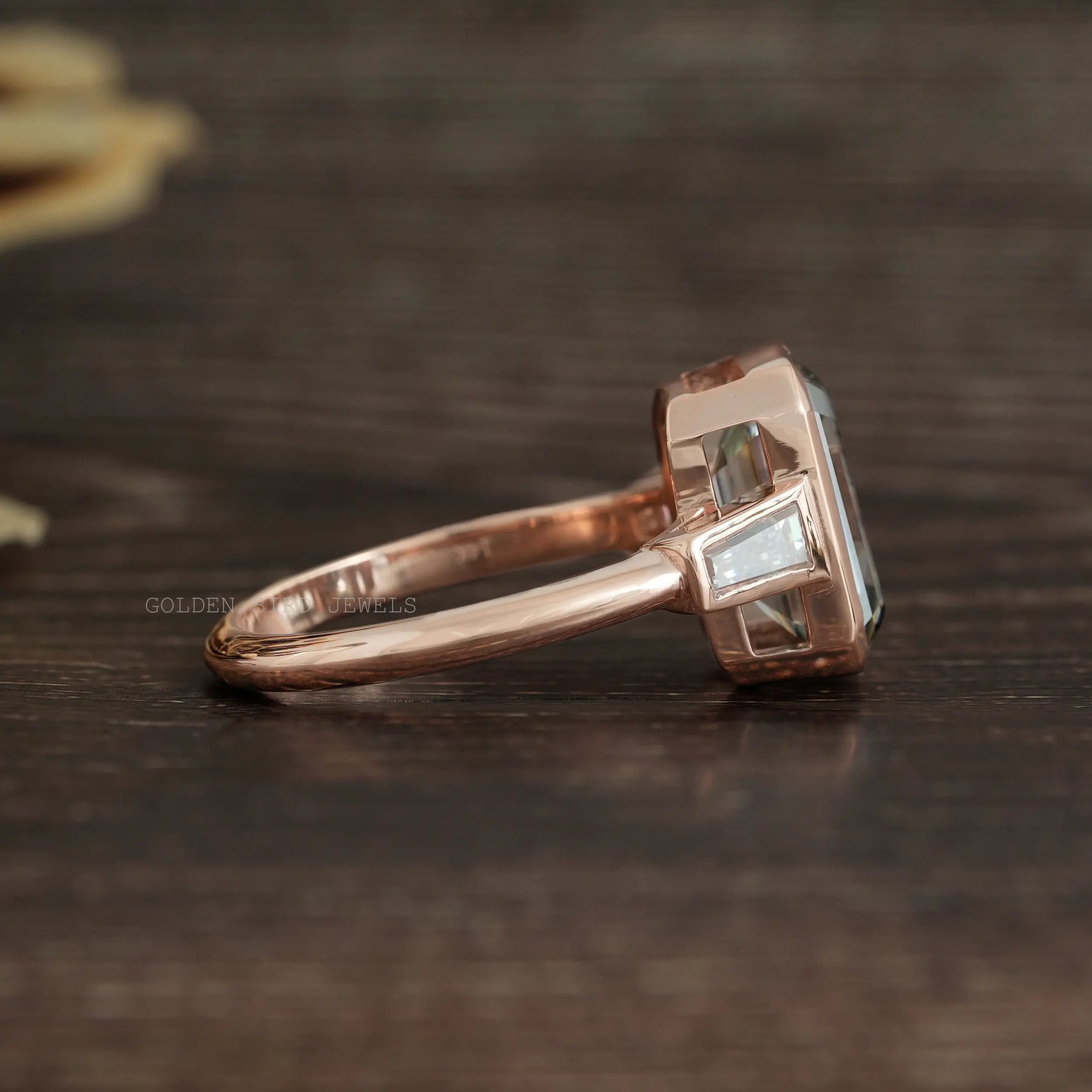 [Side View Of Three Sine Moissanite Solitaire Engagement Ring]-[Golden Bird Jewels]